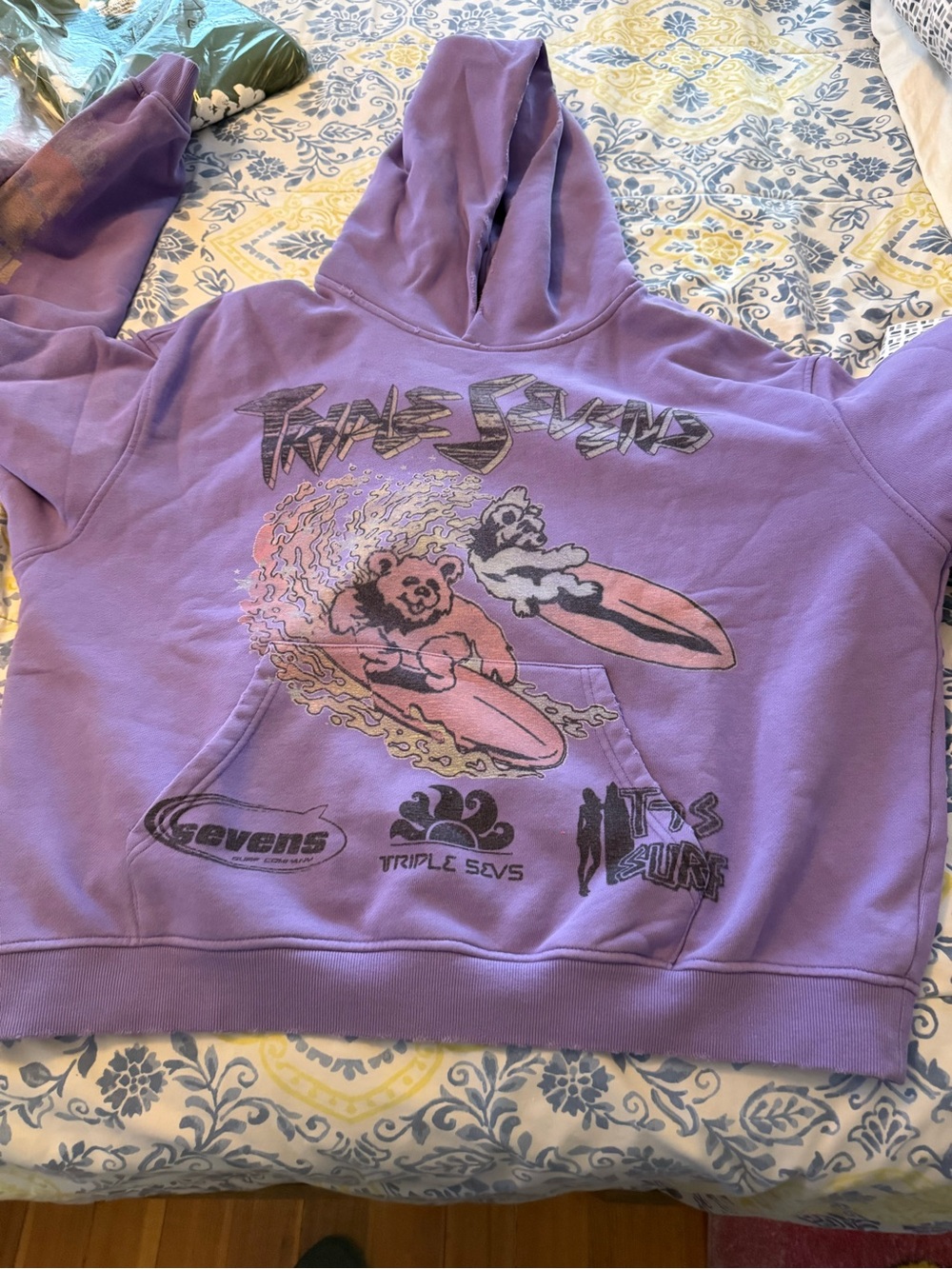 Triple Sevens For All Mankind Purple Graphic Zip-Up Hoodie